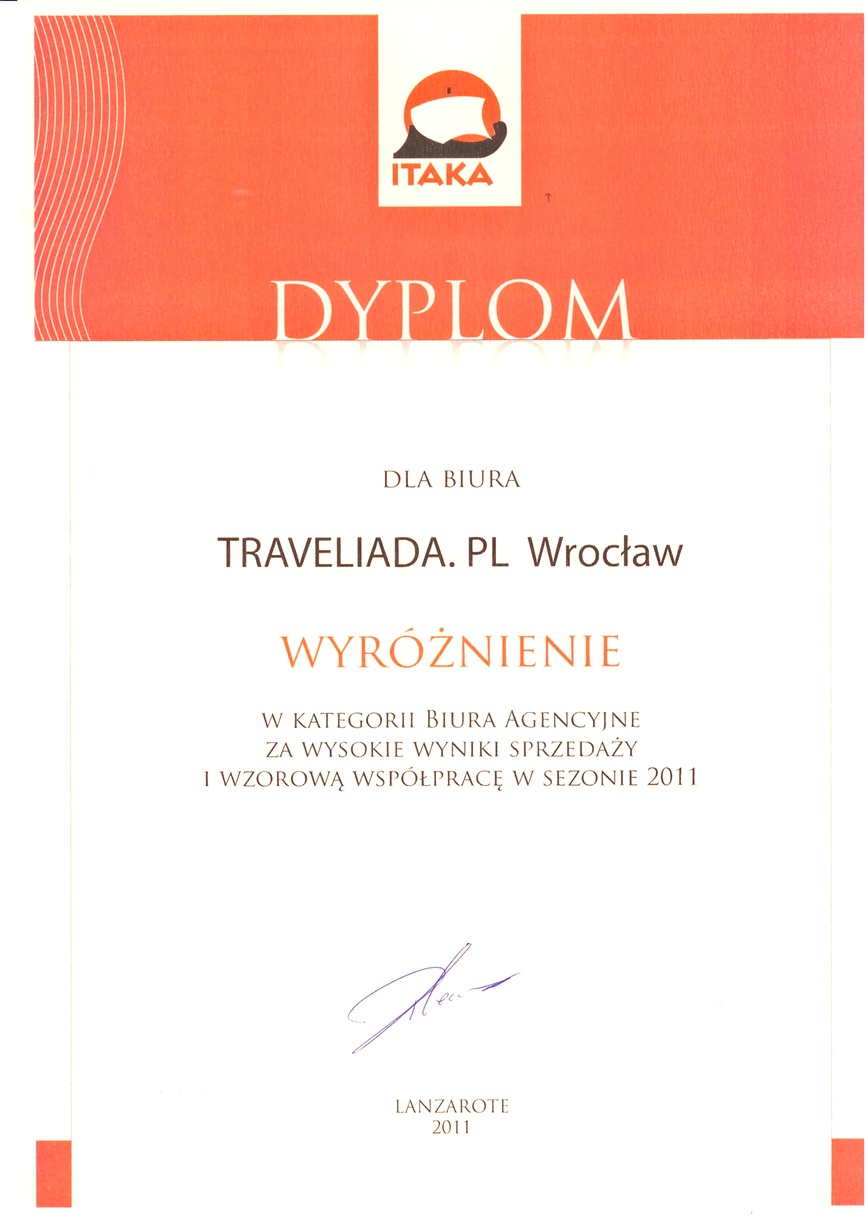 Itaka dyplom dla Traveliada.pl